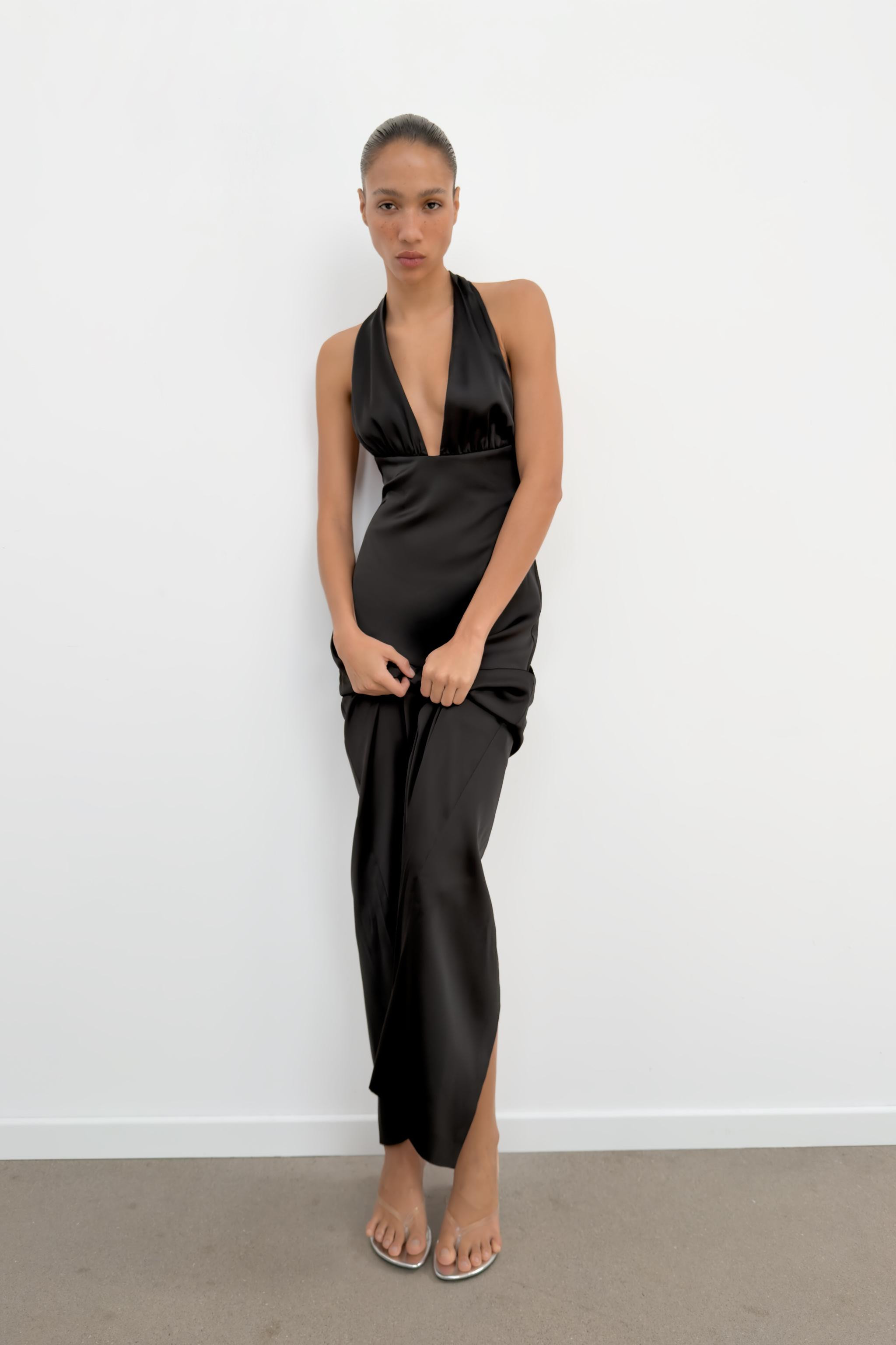 SATIN EFFECT LONG HALTER DRESS | Zara US