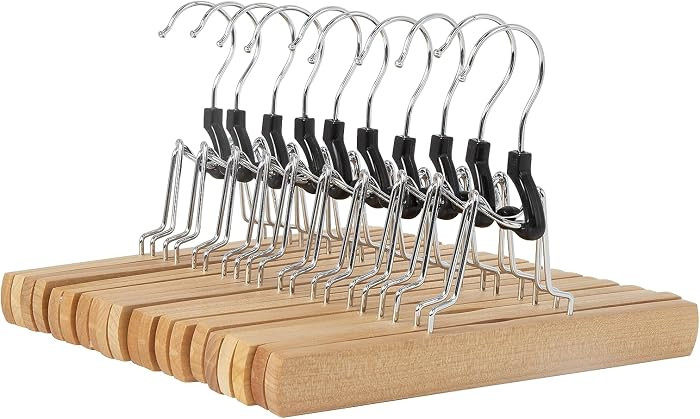 Amazon Basics Sturdy Wooden Pants Hangers for Closet Organization, Natural, 10-Pack | Amazon (US)
