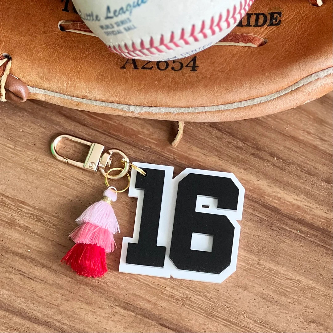 Varsity Number Keychain with Mini Ombre Tassel | Initial Zipper Pull | Sports Bag Tag | Personali... | Etsy (US)