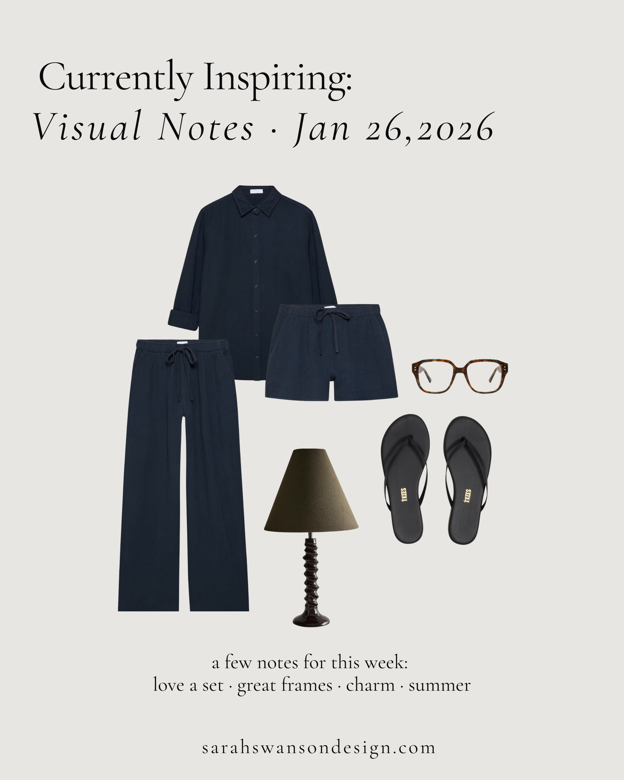 A few notes from this week —

my love of a set, great frames, a charming lamp and thinking about summer. Read the full post — https://www.sarahswansondesign.com/2026-weekly-visual-notes 

 #LTKmomlife #LTKSeasonal #LTKOver40