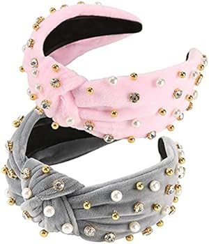 QIANXUAN Wide Rhinestone Headband For Women Pearl Headbands For Girls White Top Knot Headband With B | Amazon (US)