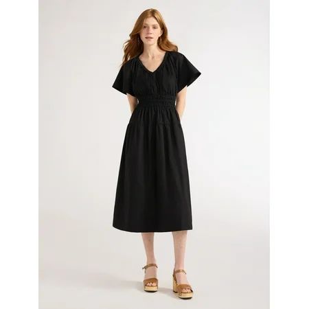 Free Assembly Women's Denim Tiered Midi Dress with Flutter Sleeves, Sizes XS-XXL | Walmart (US)