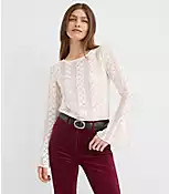 Floral Lace Godet Sleeve Top | LOFT