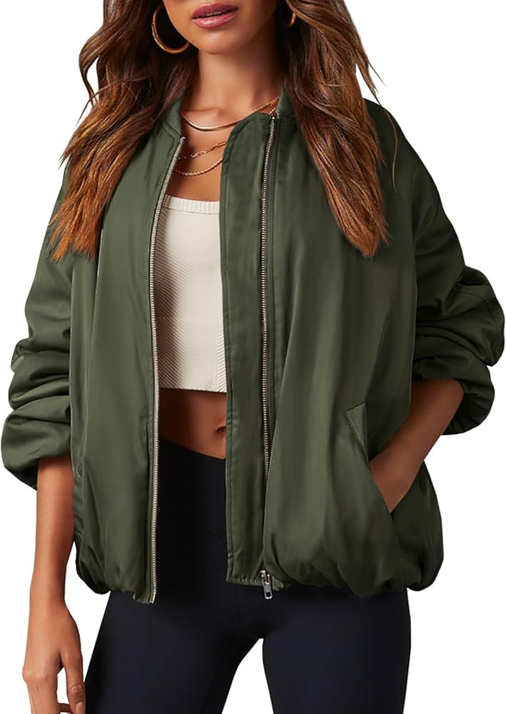 Tankaneo Womens Zip Up Bomber Jacket Oversized Fashion Casual Fully Lined Winter Coats With Pocke... | Amazon (US)