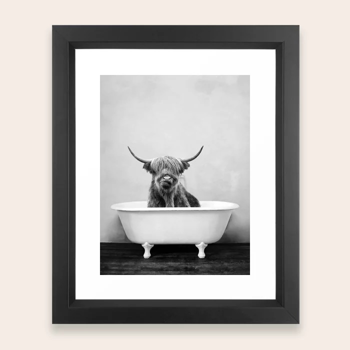 Highland Cow Bathtub Framed Art Print | Society6