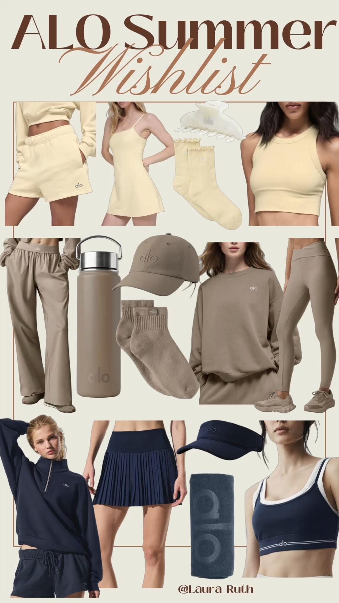 ALO Summer Wishlist 🧈🤎🌊Obsessed with these buttery hues, chic neutrals, and elevated activewear staples. Think: tennis skirts, sculpting leggings, supportive bras, cosy layers, and everyday accessories for workouts, travel, and effortless athleisure style. 🤍 

 #LTKsummer #LTKtravel #LTKfitness