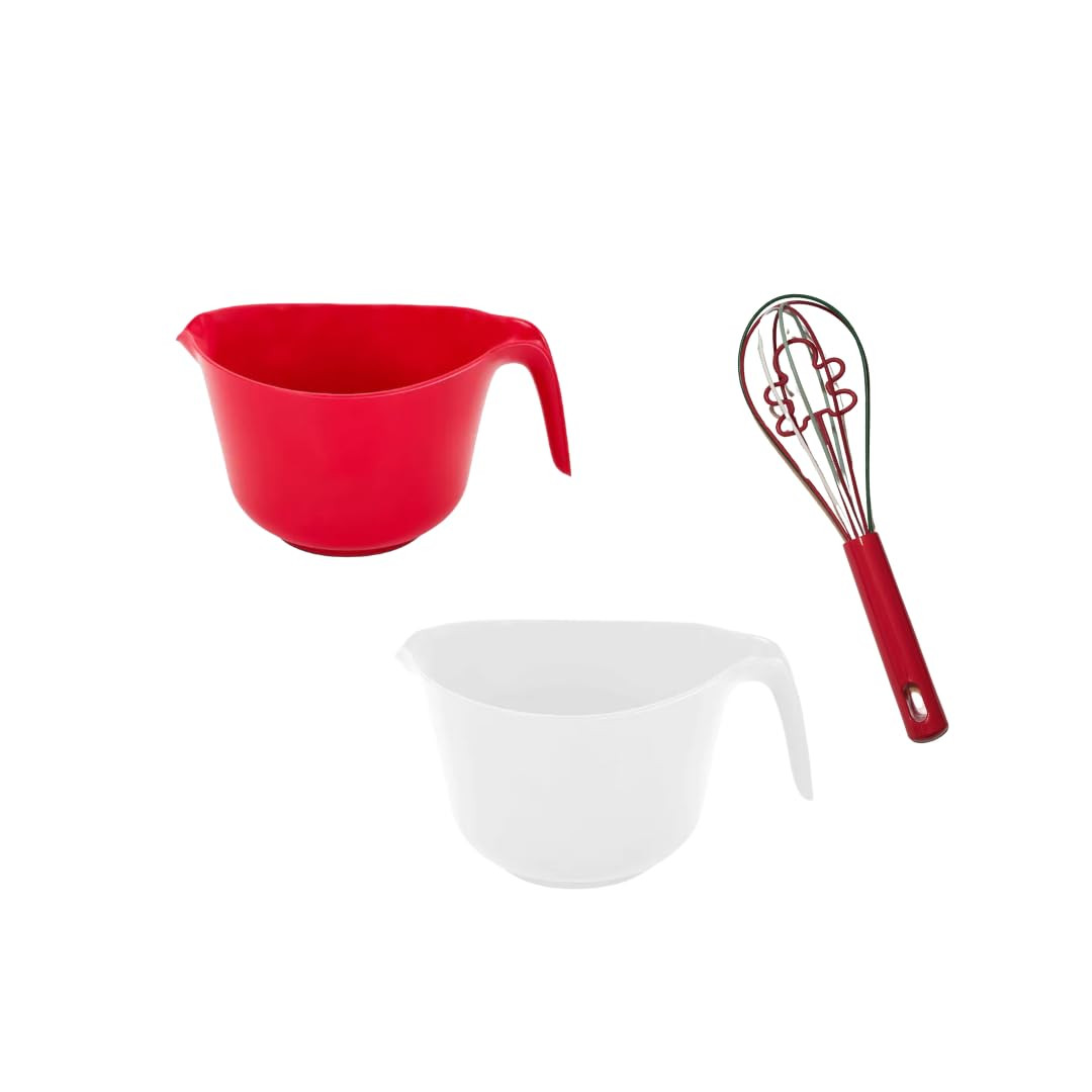 Mixing Bowl Set, Red and White Plastic Batter Bowls with Pouring Spout and Christmas Theme Whisk,... | Amazon (US)