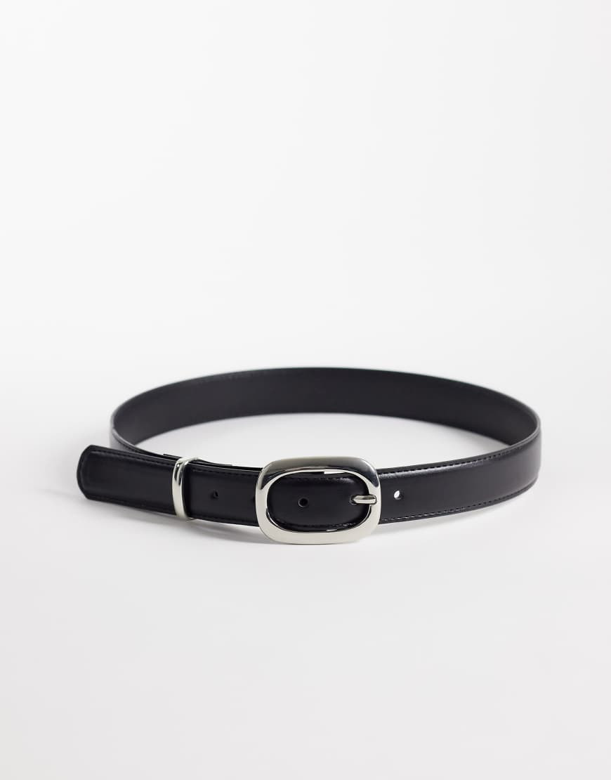 Mango belt with oval buckle hardware in black | ASOS (Global)