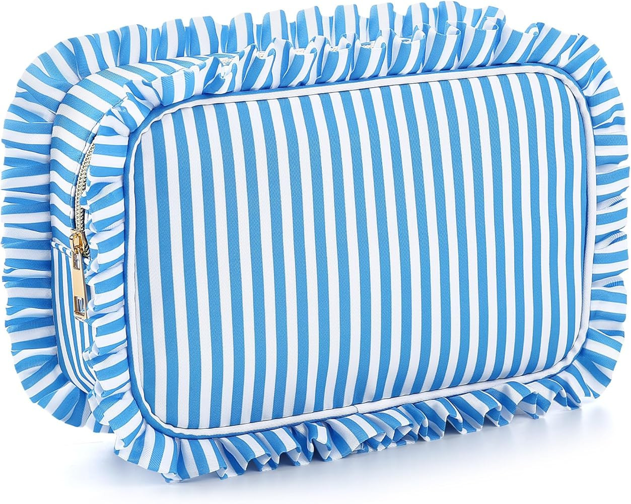 Kigeli Ruffle Makeup Bag Preppy Makeup Pouch Large Travel Cosmetic Bag Nylon Waterproof Toiletry ... | Amazon (US)