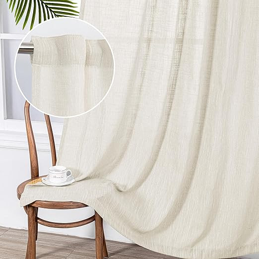 MYSKY HOME Natural Curtains 84 Inches Long, Semi Sheer Soft Cotton Window Draperies Set for Livin... | Amazon (US)