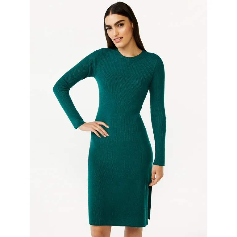 Free Assembly Women's Mixed Rib Sweater Midi Dress with Long Sleeves | Walmart (US)