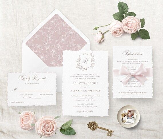 Elegant Wedding Invitation Template, Wedding Floral Crest Invitation, Printable Invitation, Monog... | Etsy (US)