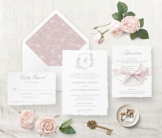 Elegant Wedding Invitation Template, Wedding Floral Crest Invitation, Printable Invitation, Monog... | Etsy (US)