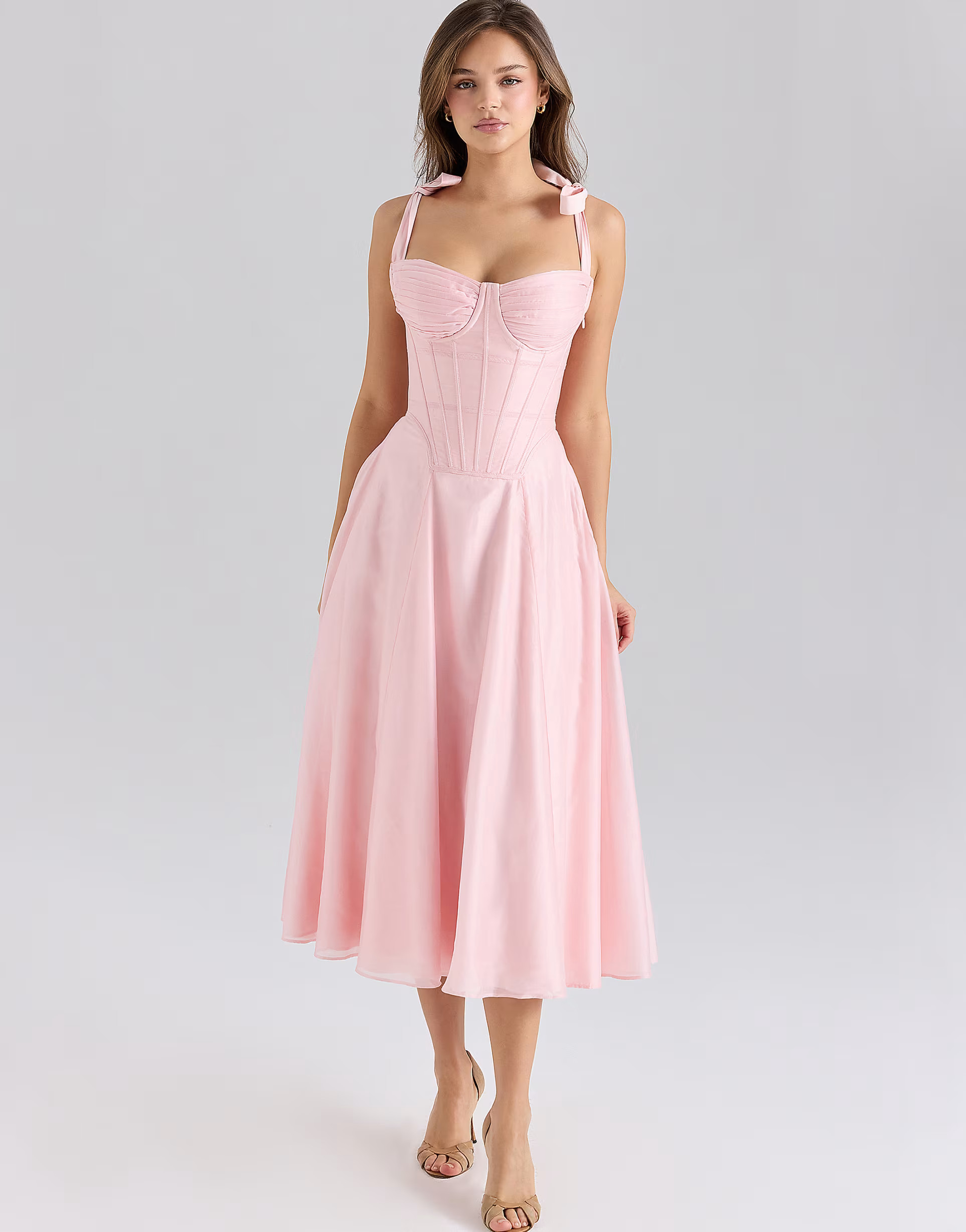 House of CB Leia chiffon tie strap midi dress in pink | ASOS (Global)