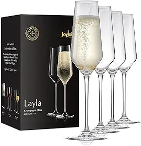 JoyJolt Champagne Flutes – Layla Collection Crystal Champagne Glasses Set of 4 – 6.7 Ounce Ca... | Amazon (US)