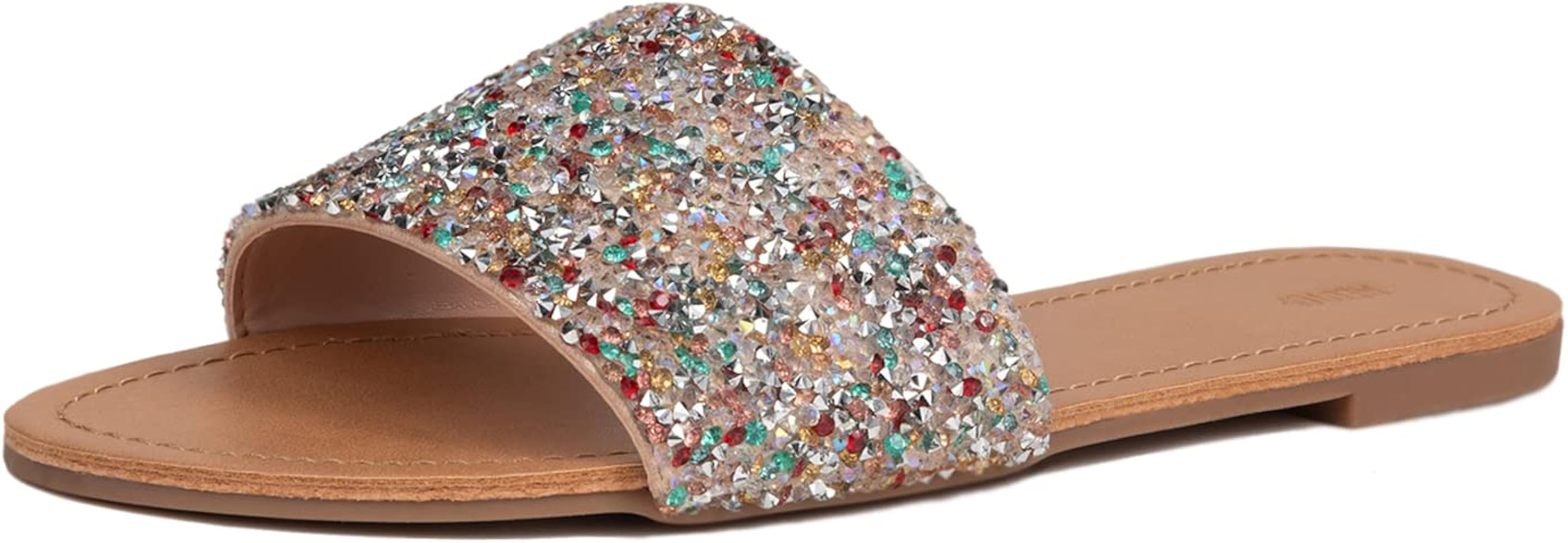 REDTOP Women's Slip on Sandals Slide Glitter Bling Casual Sandal Flat Open Toe Sparkle Slides | Amazon (US)