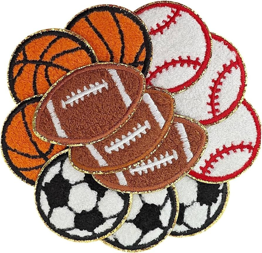 Balls Iron on Patches, Chenille Balls Glitter Patches Sports Themed Applique Patches for Clothing... | Amazon (US)