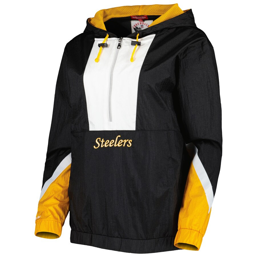 Pittsburgh Steelers Mitchell & Ness Women's Half-Zip Windbreaker Hoodie - Black | Fanatics