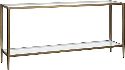 Henn&Hart 64" Wide Rectangular Console Table with Glass Shelf in Brushed Brass, Entryway Table, A... | Amazon (US)