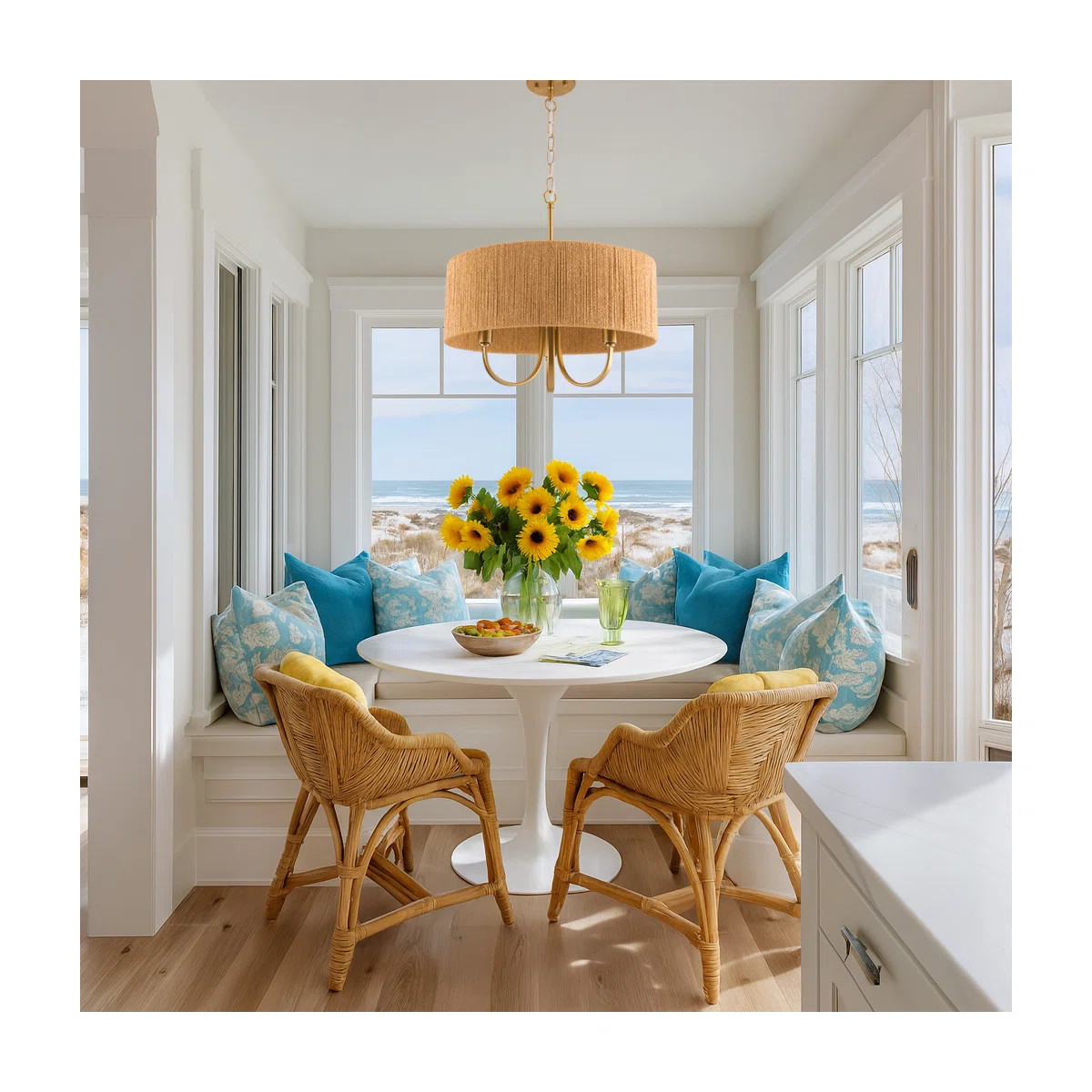 Stephane 3 - Light 18" Single Farmhouse Drum Polished Brass Metal Rattan Chandelier for Living Ro... | Wayfair North America