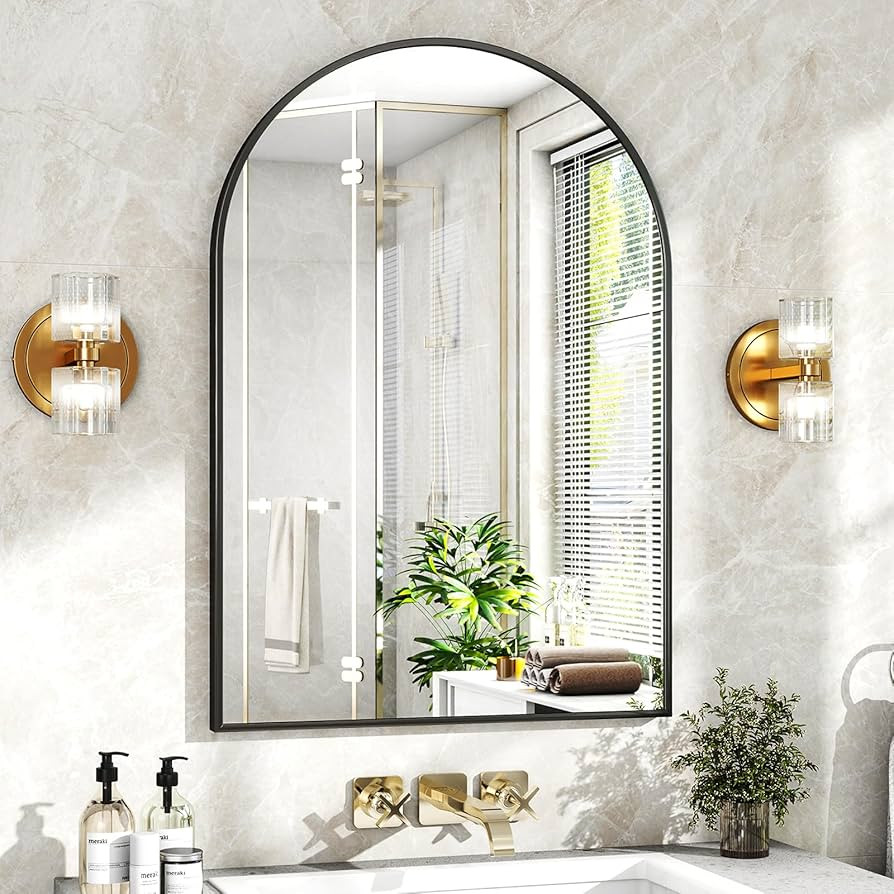 24"x36" Black Arched Bathroom Mirror - Wall Mirror for Bathroom, Metal Frame Vanity Mirror, Dress... | Amazon (US)
