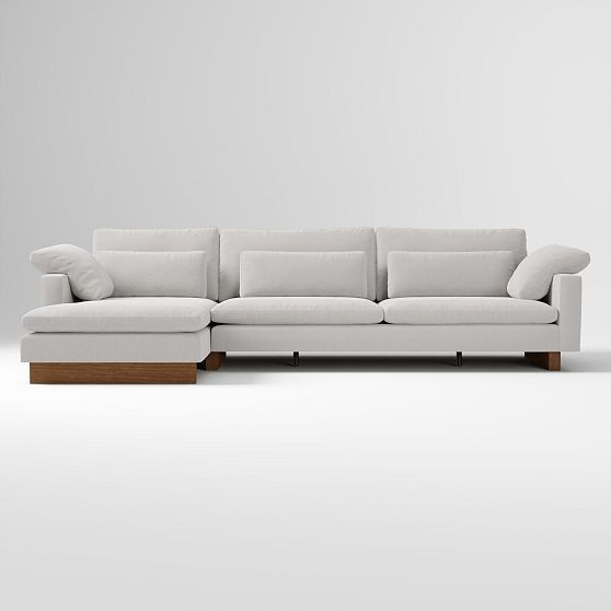 Harmony XL 3-Seat 2-Piece Left Chaise Sctl, Performance Washed Canvas Frost Gray, Dark Walnut | West Elm (US)