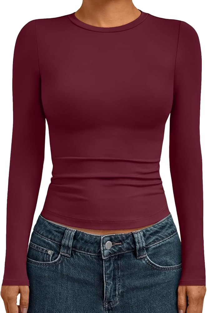 AUTOMET Womens Long Sleeve Shirts Basic Compression Going Out Crop Tops Fall Fashion Y2K Clothes ... | Amazon (US)