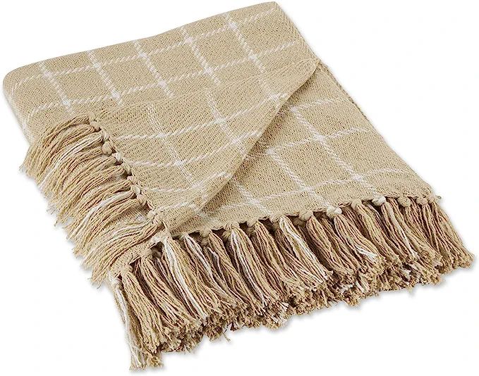 DII Transitional Checked Plaid Woven Throw, 50x60, Vintage Linen | Amazon (US)