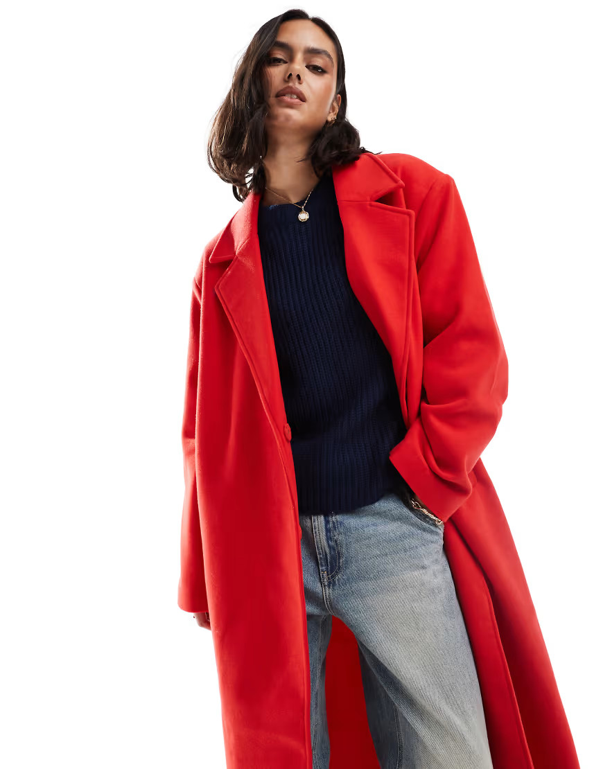 Pieces longline tailored dad coat in red | ASOS (Global)