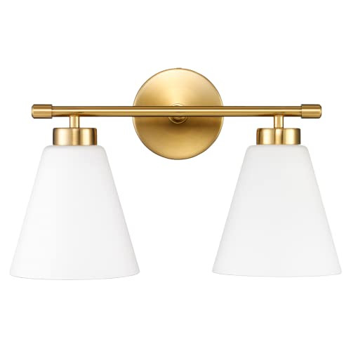 Hamilyeah Bathroom Vanity Light Fixture, 2 Light Milk Glass Lighting, White and Gold Lights Over Mir | Amazon (US)