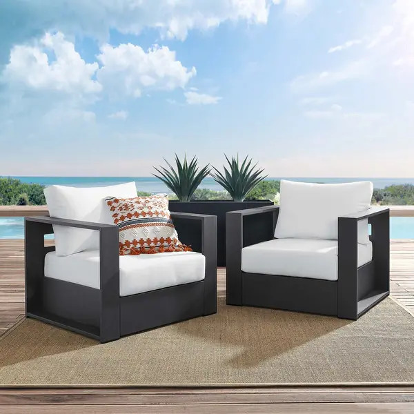Tahoe Outdoor Patio Powder-Coated Aluminum 2-Piece Armchair Set - Gray White | Bed Bath & Beyond
