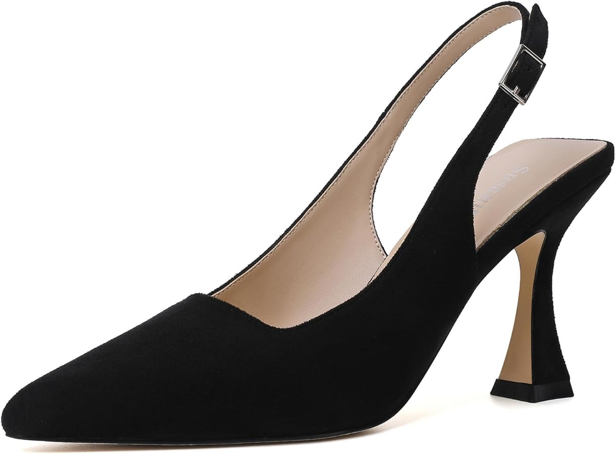 Susanny Slingback Kitten Heels Elegant Dressy Pumps for Women Closed Pointy Toe Sexy Chunky High ... | Amazon (US)