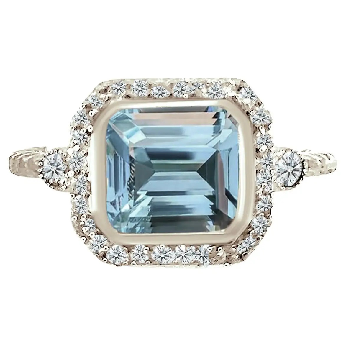 Natural Aquamarine Diamond Ring 6.5 14k White Gold 3.05 TCW Certified | 1stDibs