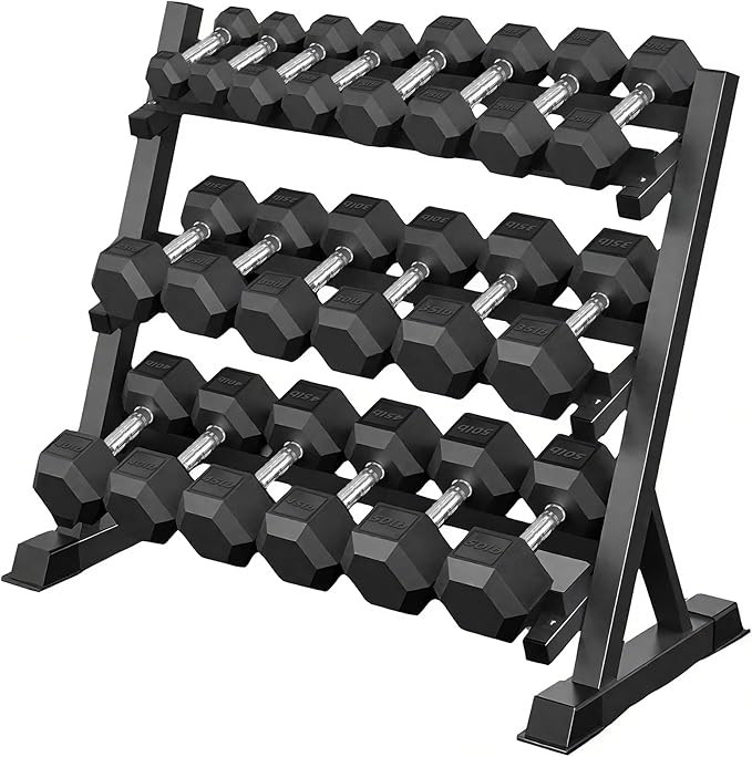 Rubber Hex Dumbbells with Storage Rack 350/450/550 LBS - Free Dumbbell Weight Set for Home Gym Eq... | Amazon (US)