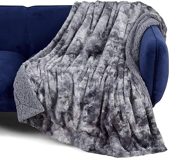 Bedsure Faux Fur Throw Blanket for Couch - Dark Grey Fuzzy Plush Fluffy Soft Sherpa Fleece Blanke... | Amazon (US)