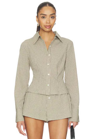 Silas Button Down Top in Neutral Plaid | Revolve Clothing (Global)