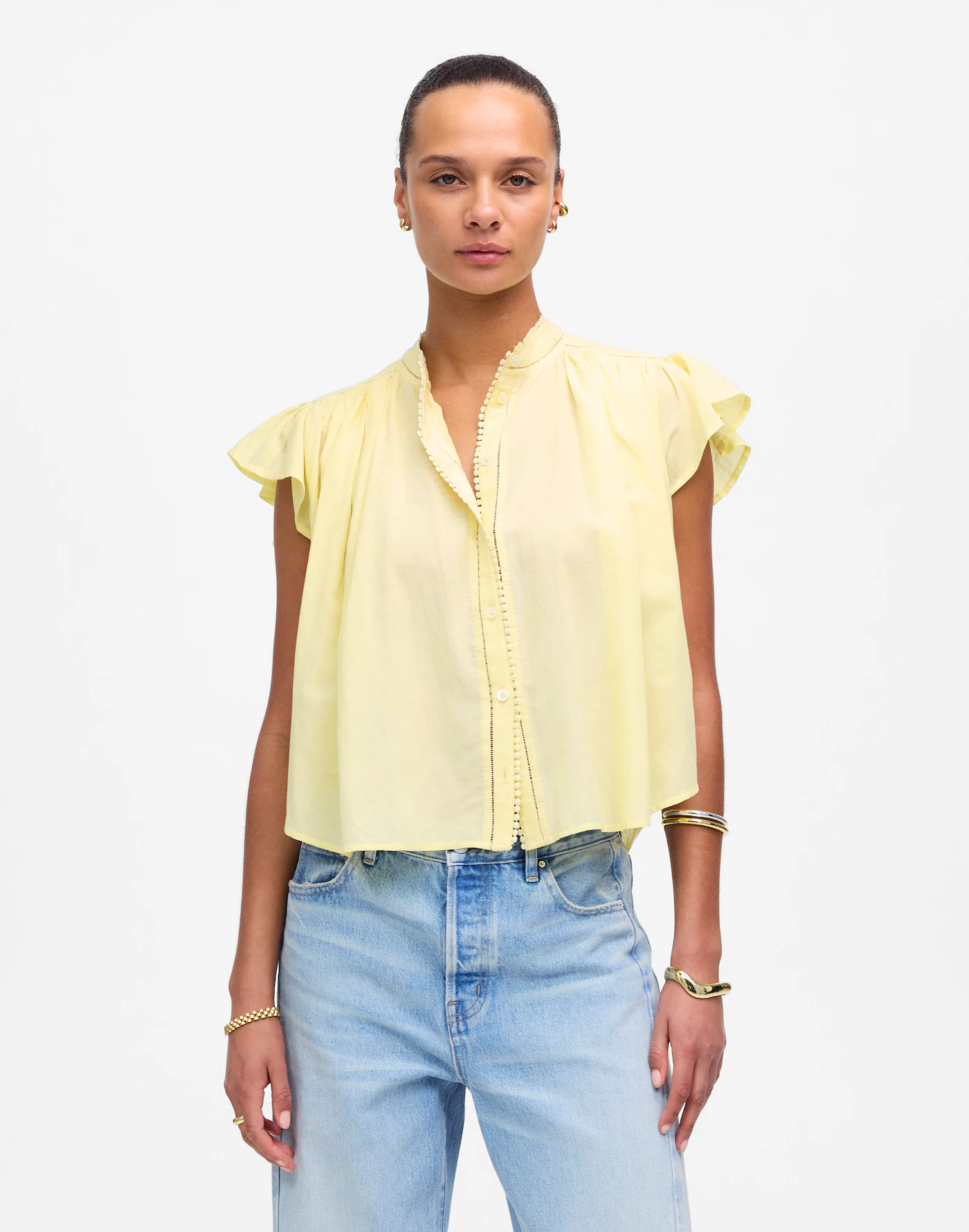 Shirred Lace-Trim Top | Madewell | Madewell