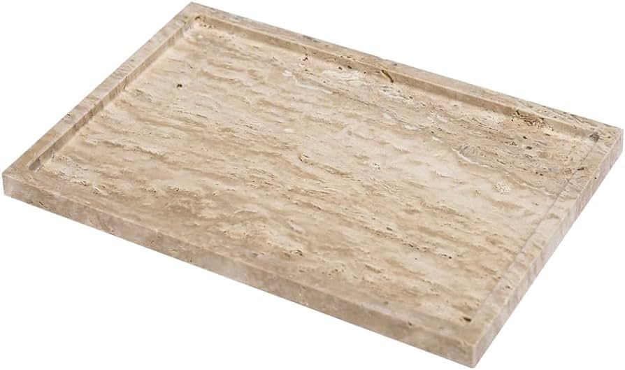 Natural Travertine Marble Luxury Tray,12 x 8 inch for Kitchen Sink,Bathroom Soap Bottles,Makeup,Towe | Amazon (US)