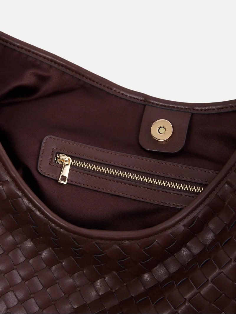 Scenario Women's Faux Leather Woven Hobo Shoulder Bag, Warm Chocolate | Walmart (US)