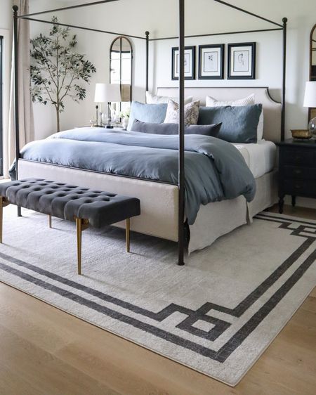 My bedroom rug is on sale! I have a 9’x12’ styled under our king bed. I’d do an 8’x10’ for under queen size! 

canopy bed, end of bed velvet bench, bedding, duvet cover, bedroom decor, modern transitional

#LTKsalealert #LTKhome #LTKstyletip