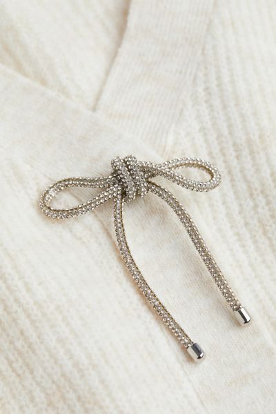 Rhinestone-bow Rib-knit Cardigan | H&M (US + CA)