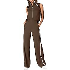 SENSERISE Womens Summer Jumpsuits Dressy Casual Sleeveless Mock Neck Top Wide Leg Pants Romper wi... | Amazon (US)