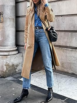 Cicy Bell Womens Long Trench Coat Double Breasted Classic Lapel Fall Overcoat with Belt | Amazon (US)