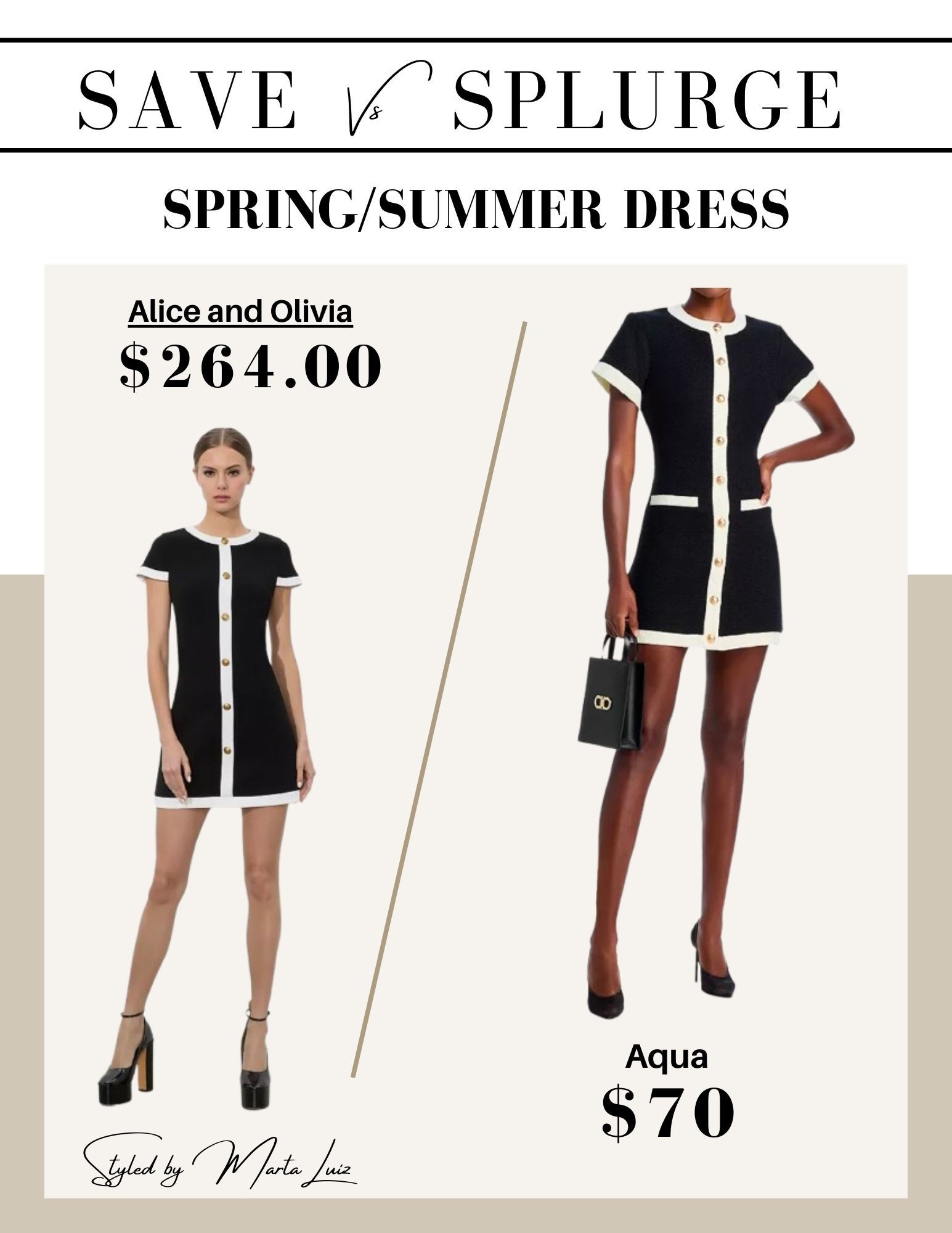 Save vs splurge 
Spring/summer dress 
Alice and Olivia dresses 
Aqua Tweed dresses  

#LTKSaleAlert #LTKFindsUnder100 #LTKSeasonal