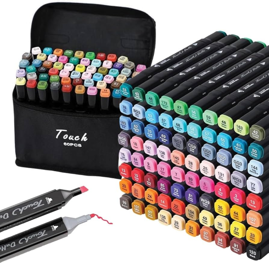 Alcohol Markers Set – 60 Colored Pens for Kids & Adults – Dual Tip Alcohol Markers with Brush... | Amazon (US)