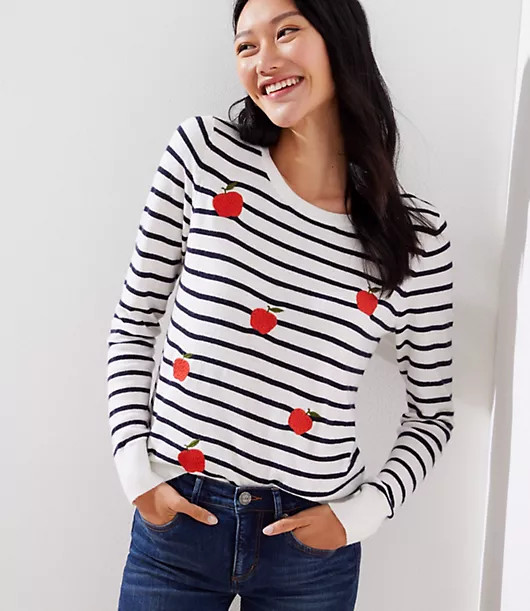 LOFT Embroidered Apple Striped Sweater | LOFT