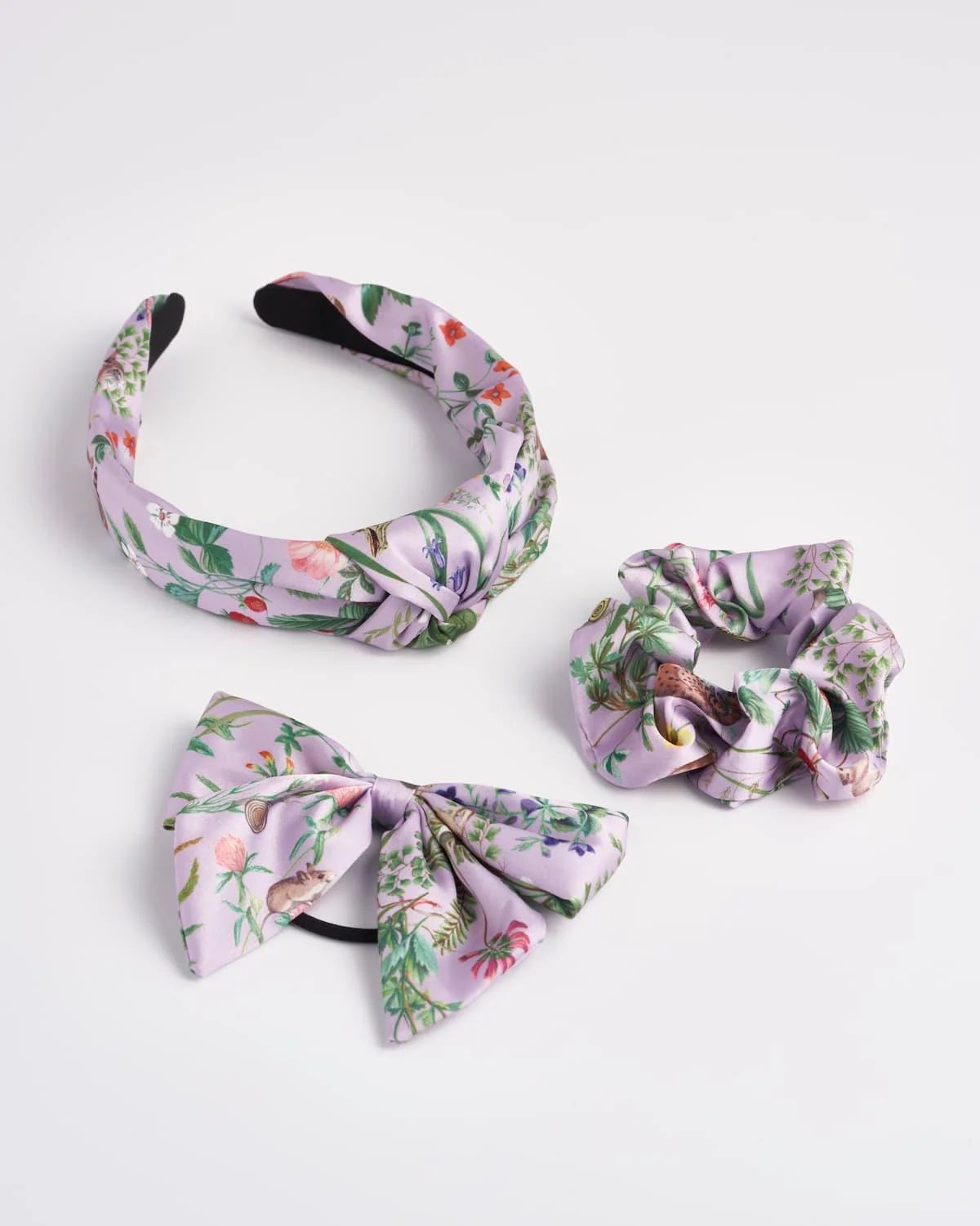 Meadow Creatures Headband,Scrunchie & Bow Lilac - Set of 3 | Fable England