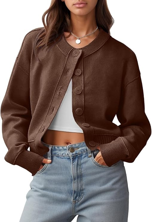 UNCLECAT Womens Cropped Cardigan Sweaters Casual Long Sleeve Crewneck Button Down Knit Outerwear ... | Amazon (US)