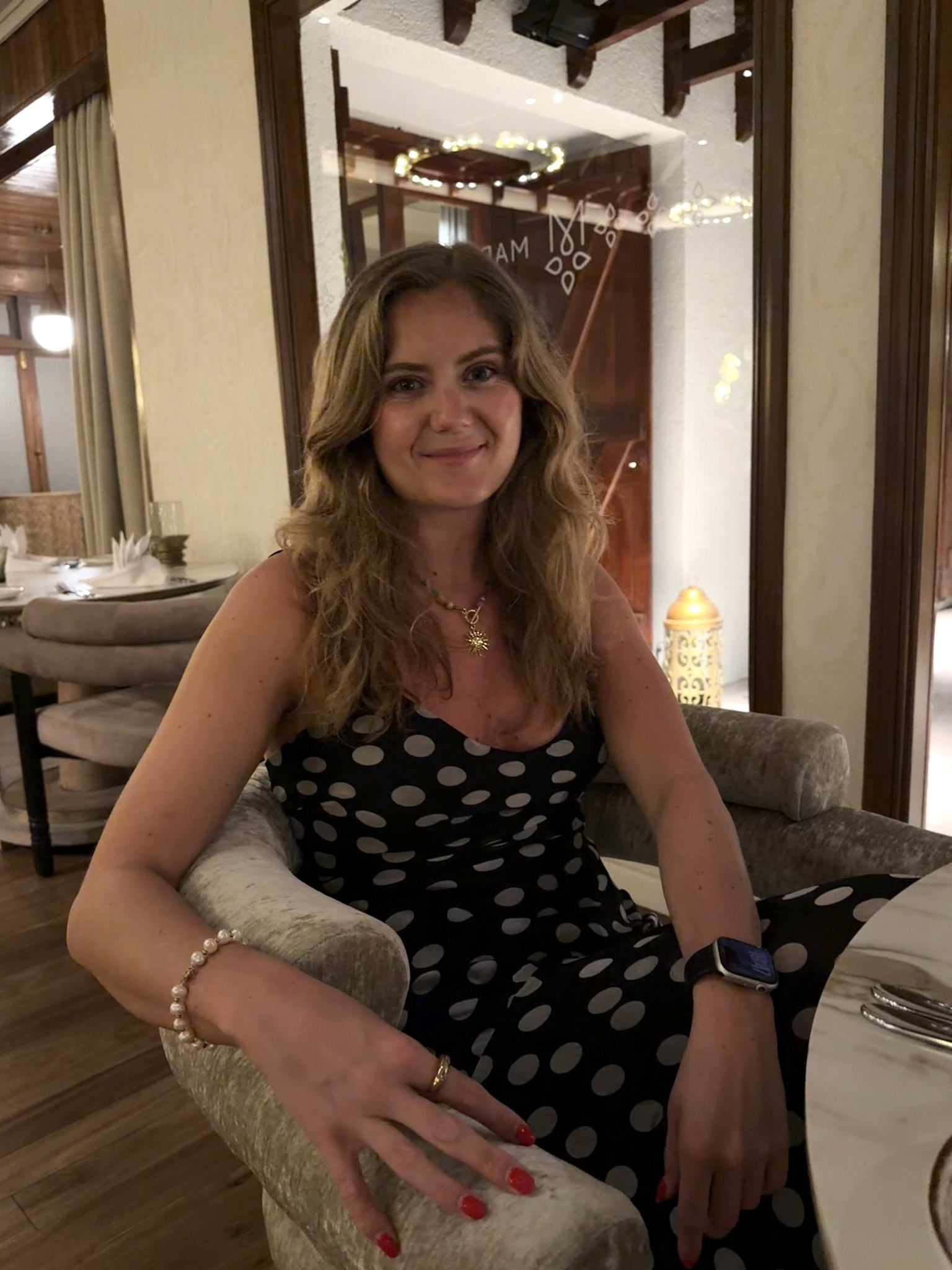 Polka dot dress, spring wedding guest, silk maxi dress, pearl bracelet, gold necklace, Apple Watch

#LTKuk #LTKwedding #LTKspring