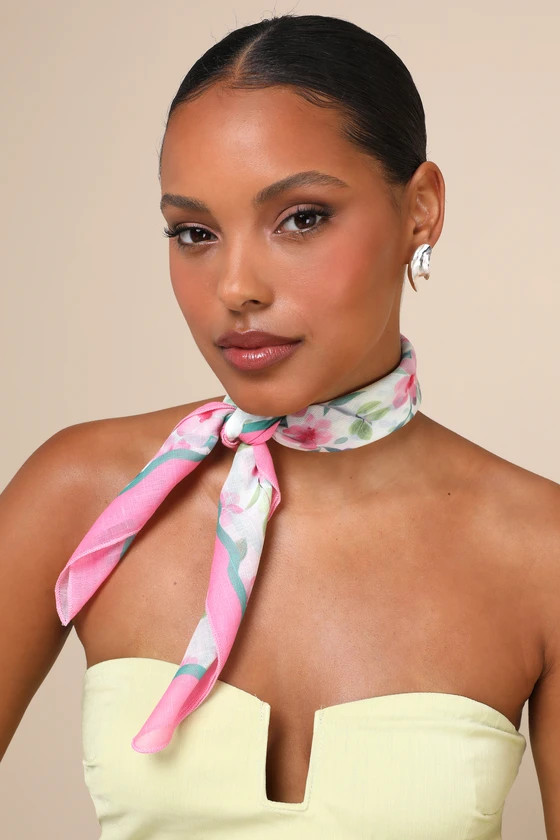 Sure to Charm Ivory and Pink Floral Square Scarf | Lulus